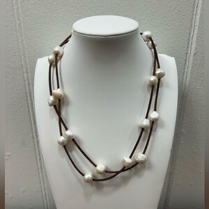 Wendy Mignot Illusion Freshwater Pearl & Leather Necklace